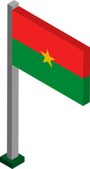 Burkina Faso Flag on Flagpole in Isometric dimension.