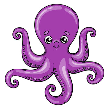 Isolated cartoon octopus. Vector illustration of a cute sea animal in a childish style.