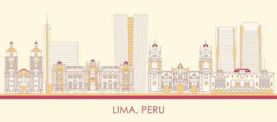 Cartoon  Skyline panorama of city of Lima, Peru - vector illustration