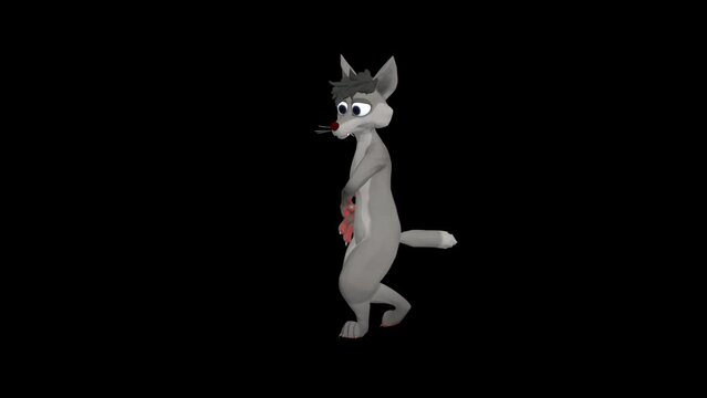 Dancing wolf. Realistic professional 3D animation. 3D video footage. Wolf 3D dancing.