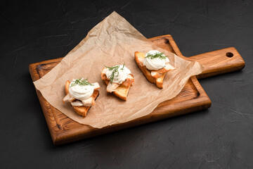 Bruschetta, different bruschetta with different fillings on a black background
