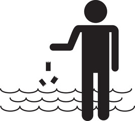 people throwing garbage in the river icon on white background