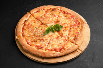 Pizza, different pizzas with different fillings on a black background