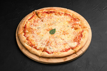 Pizza, different pizzas with different fillings on a black background