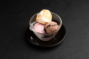 Ice cream, ice cream with different flavors on a black background