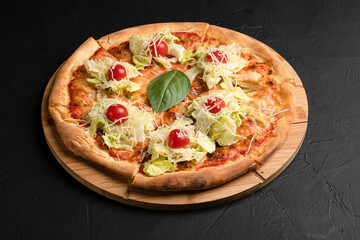 Pizza, different pizzas with different fillings on a black background