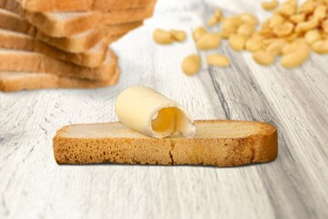 Fototapeta na wymiar Tasty fresh bakery bread sliced on the desk