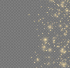 Fine, shiny dust bokeh particles fall off slightly. Blur sparks and golden stars sparkle shine with special light. Blurred lights isolated on transparent background. Christmas concept. Vector