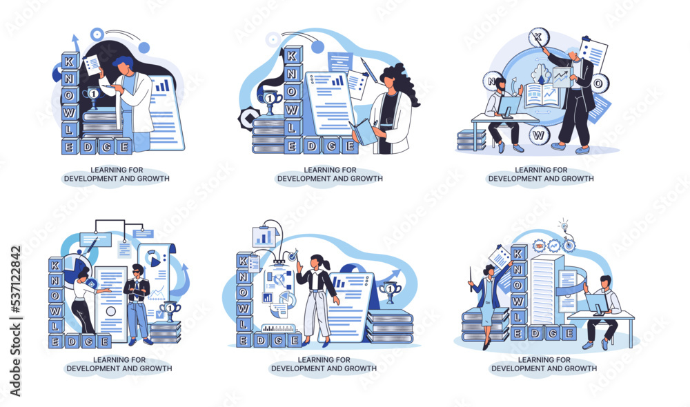 Poster learning development and growth. self-learning metaphor, online emoloyee education distance e-learni