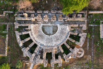 Aerial photography, drone photo from top view of ancient city Aphrodisias archeological ruins...