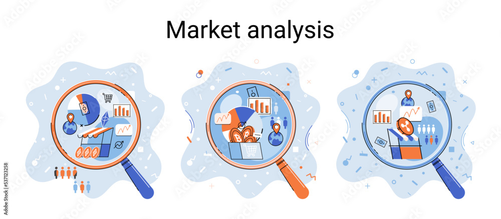 Poster market statistics data analysis metaphor marketing strategy development. business research. identify