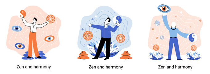 Zen and harmony metaphor, meditation practice. Balance, relaxation, mindfulness. Calm person relaxing. Yoga and spiritual practice, relax, recreation, healthy lifestyle. Japanese cult of mind and body