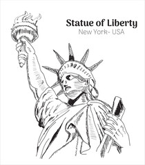 Statue of Liberty, new york- usa hand drawing vector illustration 