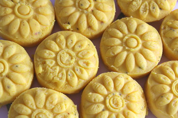Indian sweet homemade kesar peda background
