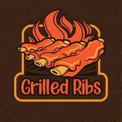 Grilled Ribs Simple Logo Mascot Restaurant Design