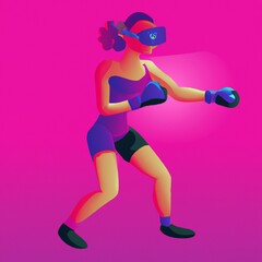 Fototapeta na wymiar woman boxing with virtual reality glasses illustration