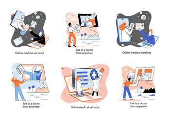 Mobile medicine mhealth online doctor, online medical services, health care program, talk to doctor from anywhere. Smartphone with medical application. Digital health and medical consultation metaphor