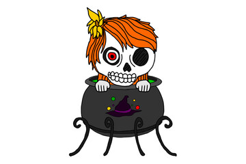Halloween Skeleton Girl in The Cauldron