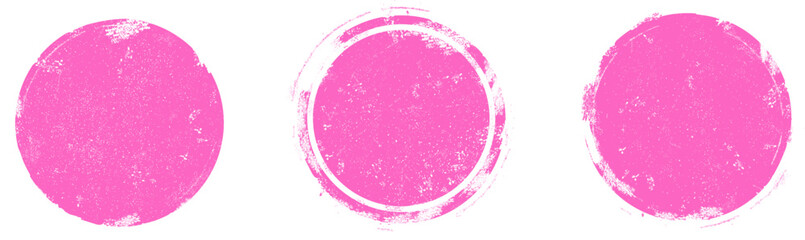 Pink grunge circle stamp set. Round stamp vector isolated on white background. Pink stamp vector. For grunge badge, seal, ink and stamp design template. Round grunge hand drawn circle shape, vector