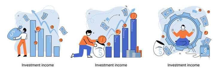 Investment, saving money and finance growth business concept metaphor. Analyzes charts and indicators of income growth. Investment income from securities and other non-commercial investments dividends