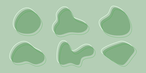 Zestaw abstrakcyjnych kształtów. Organiczne plamy, płynne elementy. Nowoczesne elementy graficzne do twojego projektu w zielonym kolorze. Ilustracja wektorowa.