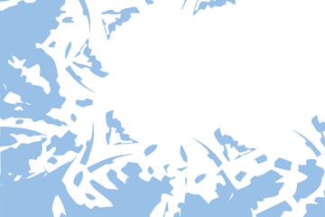 Corner abstract frame of spots in the form of flowers and plants in a trendy blue shades. Isolate