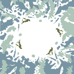 Abstract frame of spots in the form of flowers and plants in a trendy muted winter shades. Isolate