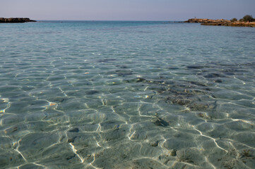 Panoramic view on blue crystal clear water on Mediterranean sea on Nissi beach, Ayia Napa, Cyprus