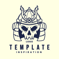 Emblem, logo template with human skull head. monochrome design element with skull