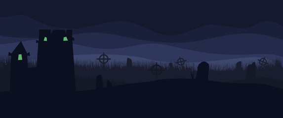 Night halloween vector illustration design concept, halloween nightmare background design, spooky halloween. Perfect for halloween background, halloween banner, halloween wallpaper, desktop background