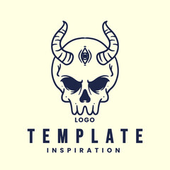 Emblem, logo template with human skull head. monochrome design element with skull