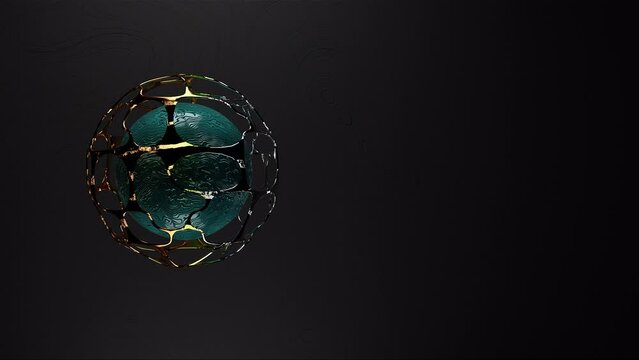 Abstract Spinning Gold Cell and Emerald Sphera Loop Background