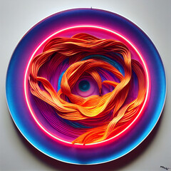Futuristic food made from neon, abstract red. neon light