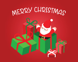 isometric Christmas banner template with Santa and Christmas gift box