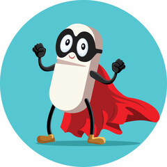 
Superhero Prescription Medicine Healing and Curing Vector Cartoon. Cheerful medication mascot helping with fast results 
