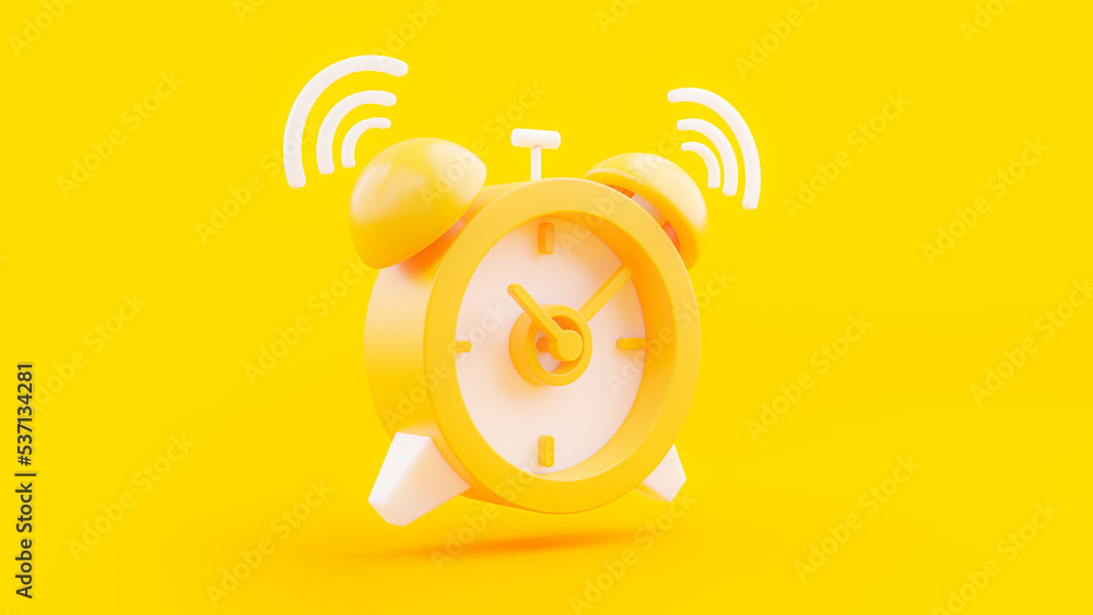 Poster yellow alarm clock on yellow background. designed in minimal concept. 3d render.