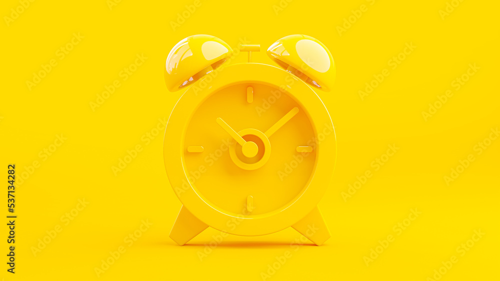 Poster yellow alarm clock on yellow background. designed in minimal concept. 3d render.