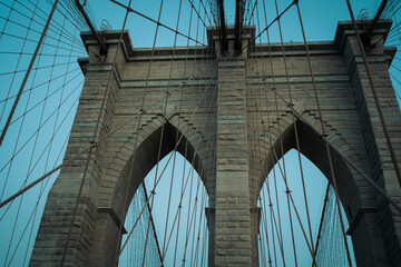 Architectural details of the Brooklyn Bridge, Manhattan, New York