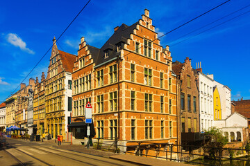 Picturesque buildings in the historic centre of Ghent, Belgium