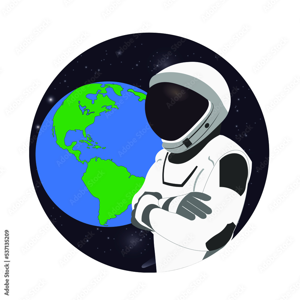 Wall mural space astronaut in new space suit in a front of space round background with planet earth. elements o