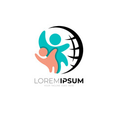 Charity logo and globe design vector, earth and family logos