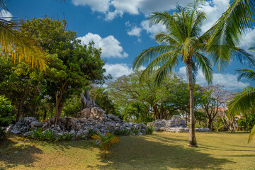 Playacar Mayan ruins in the forest park in Playa del Carmen, Yucatan, Mexico