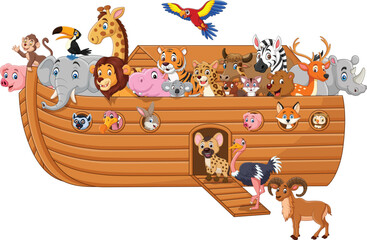 Cartoon noah ark with animals - 537136821