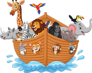 Cartoon noah ark with animals - 537136830
