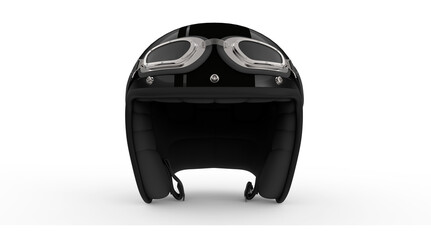 Black Helmet With Goggles Front View. Isolated on White. 3D Render
