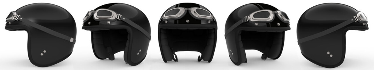 Black Helmet With Goggles Views. Isolated on White. 3D Render