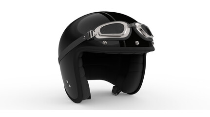 Black Helmet With Goggles Side View. Isolated on White. 3D Render