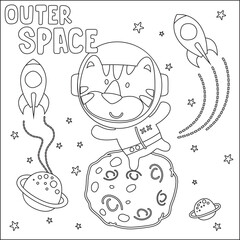 Vector illustration of cute cartoon astronauts little animal in space, Childish design for kids activity colouring book or page.