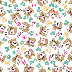 Fototapeta premium Cute animal in snorkel mask diving in the sea isolated on white background illustration vector Can be used for t-shirt print, vector childish background for fabric textile, and other decoration