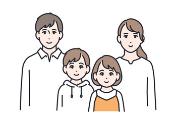 4人家族：若い夫婦と子供2人のシンプルなベクターイラスト素材